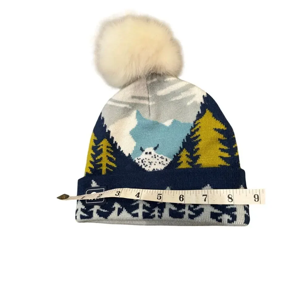 Turtle Fur Kids Pom Pom Beanie Hat Mountain Forest Knit Winter Acrylic Blue OS